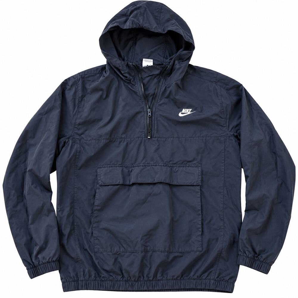 Nike Men's Dark Navy Blue Woven Anorak Jacket Hooded Half Zip Flap Pocket Large